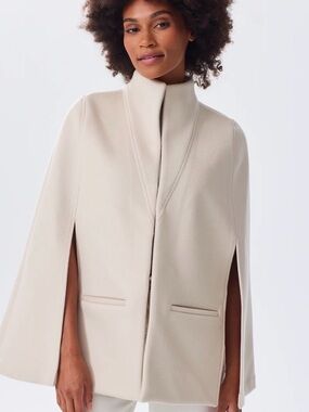 Elegant Cream Stand-Collar Cape Jacket